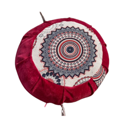 zafu coussin de méditation et de yoga - rouge et mandala