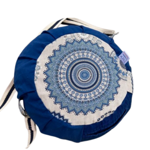 zafu coussin de méditation et yoga - pantalon bleu et mandala