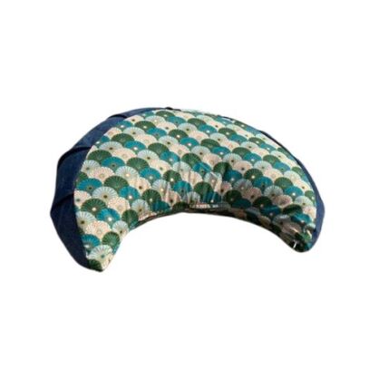 croissant de lune coussin de méditation et de yoga géométrique vert et jeans